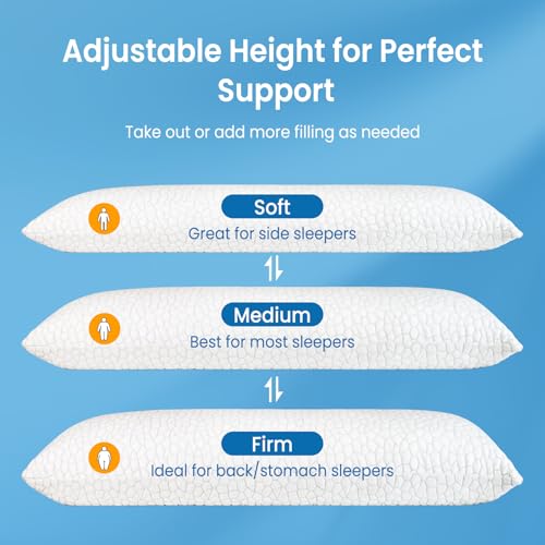 Image of QUTOOL Cooling Pillow for Sleeping, CertiPUR-US Shredded Memory Foam Full Body Pillow Set of 1, Long Pillow for Bed with Removable Double-Sided Soft & Cool Cover, Soft Yet Support,White