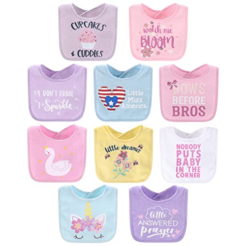 Image of The Peanutshell Terry Bib Set for Baby Girls | 10 pack for Feeding, Teething, & Drooling | Pastel Girl
