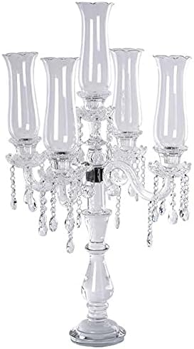 32-Inch Clear 5 Arm Crystal Glass Candelabra Hurricane Taper Candle Holder Wedding Party Events Decorations Supplies