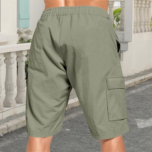 Image of Mens Linen Shorts Casual Drawstring Elastic Waist Cargo Vacation Lightweight Breathable Summer Beach Shorts for Men