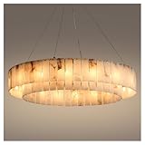 AEULYTIR 40 Inch Round Alabaster Chandeliers, 2 - Tier 16 Lights Modern Spanish Natural Marble Large Pendant Light Fixture, for Living Room, Bedroom, Entryway, Foyer