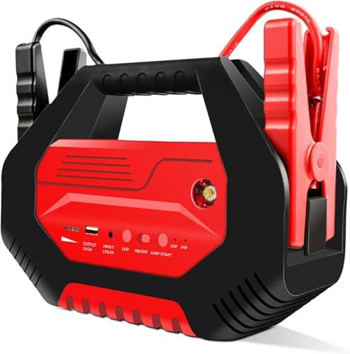 JXYQ Arrancador de Coche de 12V y 24V: súper Seguro, Carga rápida, de -20°C a 85°C, Linterna LED de Emergencia, Larga duración de la batería. Ideal para Todo Tipo de vehículos.