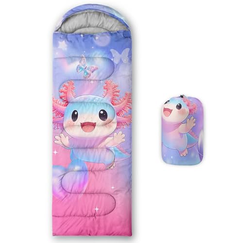 Image of QOOMO Axolotl Cute Camping Sleeping Bags,3 Season Warm & Cool Weather,Lightweight,Waterproof Sleeping Bags for Adults & Kids,Traveling,and Outdoors
