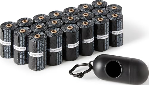 Image of Amazon Basics Dog Poop Leak Proof Bags with Dispenser and Leash Clip, Unscented, 13 inch x 9 inch Large Size, 300 Count