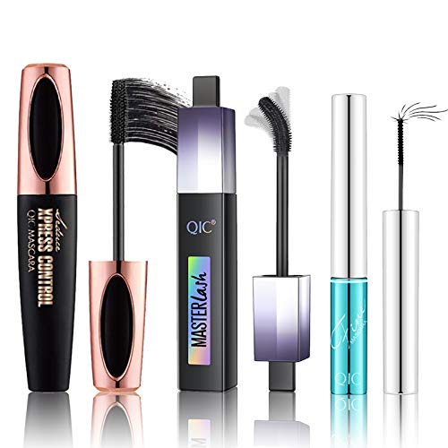 3Pcs 4D Silk Fiber Eyelash Mascara Waterproof Set,Boosts Lash Length Volume Definition,Liquid Eye Lash Extension Makeup, Long Lasting, Smudge-Proof, Voluminous Eyelashes