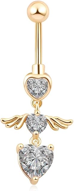 BSLVWG 14G Belly Button Ring with Dangle 10mm Navel Belly Bar Surgical Steel Piercing Jewellery Heart Swings