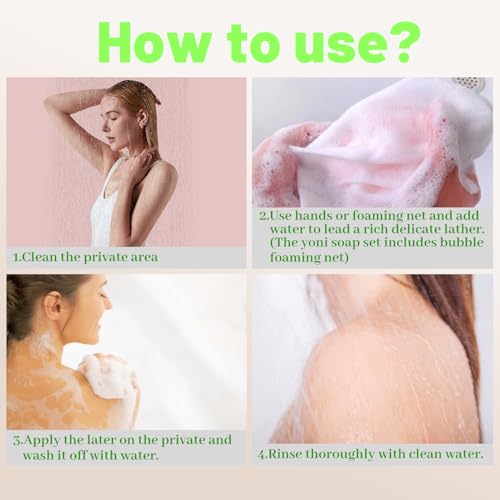 Image of 3 Pack Organic Handmade Yoni Soap Bars For Women Ph Balance, Feminine Vaginal Wash V Cleansing Bar Soap for Women, All Natural Soap Bar with Bubble Foam Net, Yoni Wash Away Odor (P+P+S)