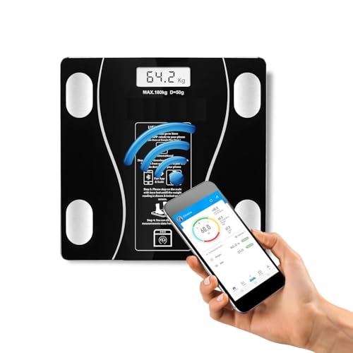 MantraRaj Digital Body Fat Scale Smart App Controlled With 13 Key Body Compositions Measurement Weight BMI Water Muscle Mass Weighing Scale Backlit LED Display High Precision 180KG Max Battery Include