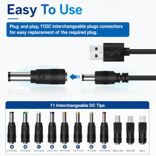 Image of Verilux 12V Car Charger Kit (Max 10A) & 5V DC Power Cable | Charger Cable with 11 Connectors for DVD Player, Camera, GPS, Bluetooth Speakers, Shaver Fans