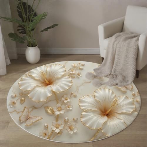 Tapis texture de marbre or clair aux finitions fleurs 3D
