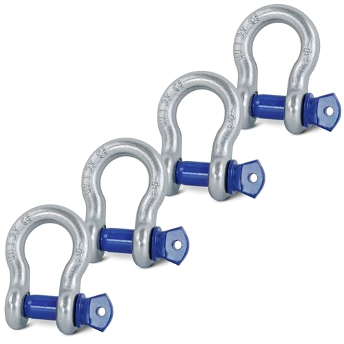 Krytonel 4 Pack 1/2 D Ring Shackle with 9/16 Screw Pin 26 400 lbs Break Strength Heavy Duty Tow Recovery for Winch Off-Road Jeep Truck ATV UTV