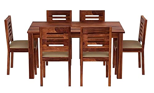 Image of Solid Sheesham Wood 6 Seater Dining Table with 6 Chair for Living Room | Sheesham Wood Dining Set | Hotel Restaurant Dining Set | 6 Seater Dining Set (6 Seater Dining, Brown)