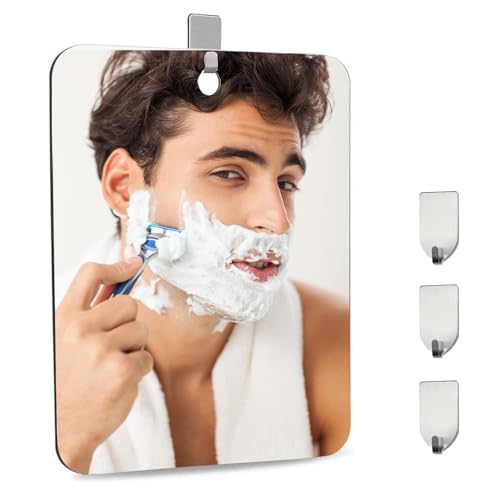 NCZCDZSW Rasierspiegel Dusche, 30cm×20cm Duschspiegel Reise Spiegel zum Aufhängen Dusche, Antibeschlag-Acrylspiegel mit Haken Tragbarer Spiegel Klein Camping Spiegel
