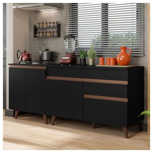 Kit com 2 Balcões de Cozinha Madesa Reims 4 Portas 1 Gaveta (com Tampo) - Preto