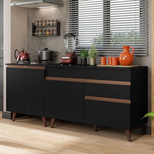 Kit com 2 Balcões de Cozinha Madesa Reims 4 Portas 1 Gaveta (com Tampo) - Preto