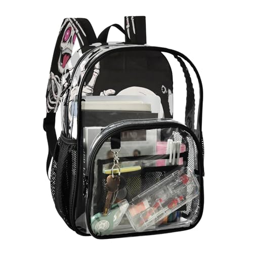 Skeleton Sugar Skull Funny Black Clear Backpack Heavy Duty See Through Transparent PVC BookBag for Kids Boy Girl School Work2