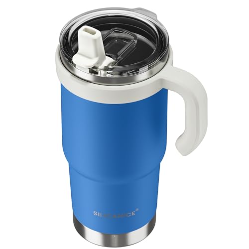 Image of 24oz Hygienic Insulated Tumbler with Handle -100% Leakproof Lid with Removable Spout & Straw, Reinforced Vacuum-Protection Base, Cup Holder Friendly, for Travel,Office & School-Blue