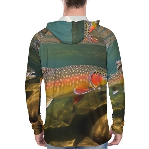 Men's Sun Protection Hoodie Shirts UPF 50+ Long Sleeve Rash Guard Brook Trout Fly Fishing Sun Shirt Outdoor3