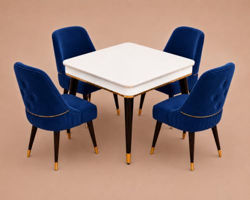 Image of WOODEN SPACE 4 Seater Wooden Dining Table Set | Urban Marble Top Dining Table with Chairs for Dining Room & Kitchen (Modern Grand Aura Navy Blue) (42 x 42 x 30 inch)