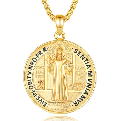 INFUSEU Medalha de San Benito de Plata Oro São Bento Medalhas para Proteção Colar Presentes Católico...