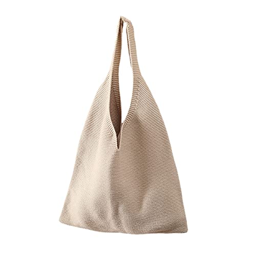 Harajuku Japanese Tank Top Knitted Handbag Korean Edition Ins Style Creative Simple Handbag Parent Child (Off White,Large)