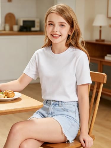 Image of HOTIAN Girls T Shirts 100% Cotton Short Sleeve Tops Kids Summer Casual Crewneck Basic Tees 3-14 Years