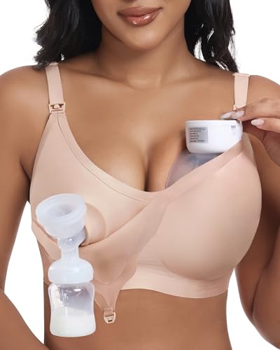 Image of As Fairy Wireless Seamless Pumping Bra Hands Free Nursing Bra Wirefree Comfort Wearable Breast Pump Brass