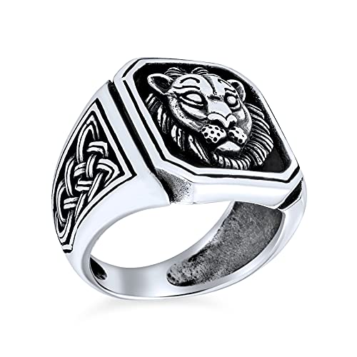 Bague lion rectangle en argent massif oxydé design nœud celtique