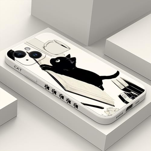 Coque silicone iPhone 14 antichoc fine blanche LEECG motif chat fleur contre bris d'écran