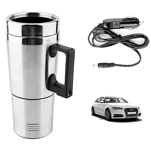 Image of Oshotto 12V Stainless Steel Car Heating Kettle /Mug, Travel Friendly electric Tea /Coffee maker Compatible with Audi A6 (300ml) - Silver