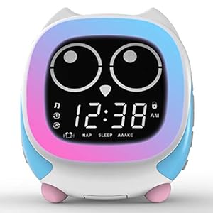 Addo Sveglia per bambini, Lampada da comodino per simulazione alba/tramonto, Crescita trainer orologio per bambini, Suoni del sonno rumore bianco Sveglia sveglia Gufo iTOMA CKS912