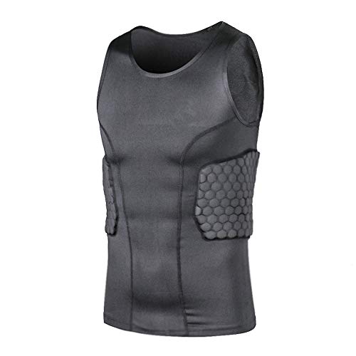 TUOY Men's Sleeveless Shirt Padded Compression Protective Vest Rib Protector Padded Shirt Tank Tops for Football Basketball Hockey Cycling (Black) - Thumbnail 3