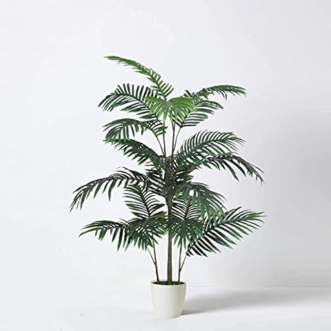 Tradala 4’ Lush Artificial Tree in White Pot - Palm 120cm / 3ft 11" Tall with Real Wood Trunk - For Home Living Room Indoors Cover