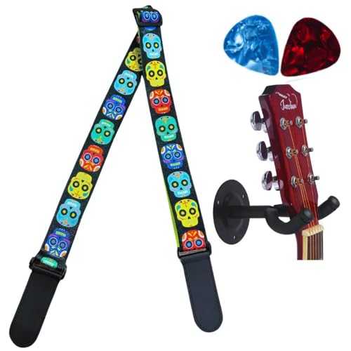 Image of MOCKING BIRD Guitar Belt with guitar wall mount hanger Adjustable Buckle Guitar strap for acoustic Guitar Electric Guitar bass Guitar Hanger with Colourful Plectrum picks