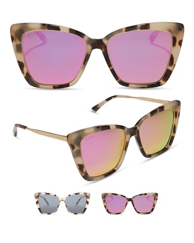 DIFF Becky II Cream Tortoise Oversized Cat Eye Sunglasses for Women | Fashionable & Stylish Frame | 100% UV Protection