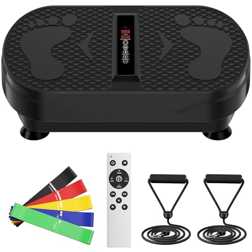 Image of Vibration Plate Exercise Machine, 130 Levels Full Body Workout Vibrating Plate for Lymphatic Drainage Weight Loss, 450 Lbs Capacity Shake Platform with Resistance Bands Bluetooth for Women Men