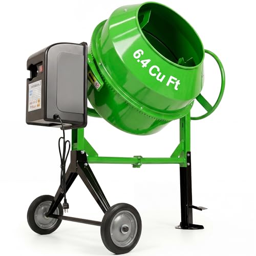 Lavoker Concrete Mixer 6.4 Cu Ft 180L Electric Power Cement Mixer 800W Wheelbarrow Mixing Machine with Stand And Wheels for Stucco, Mortar, Seed