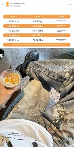 Men's Summer Loose-Fit Denim Pants with Chain Printing Sensibility High Street Vintage Jeans4