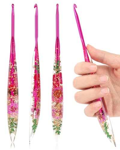 Coopay Crochet Hooks 4.5mm Crochet Hook Ergonomic See-Through Resin Handle with Flowers Inside Pretty & Pleasant Ideal for Crocheting Blankets Dolls Shawls Hats Scarves (7-4.5mm)