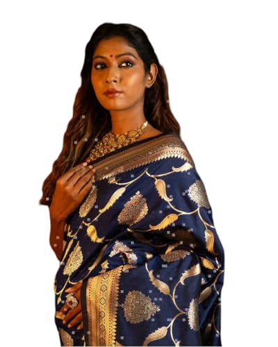 Chemisier en soie douce femme bleu marine vêtement chic de style Banarasi