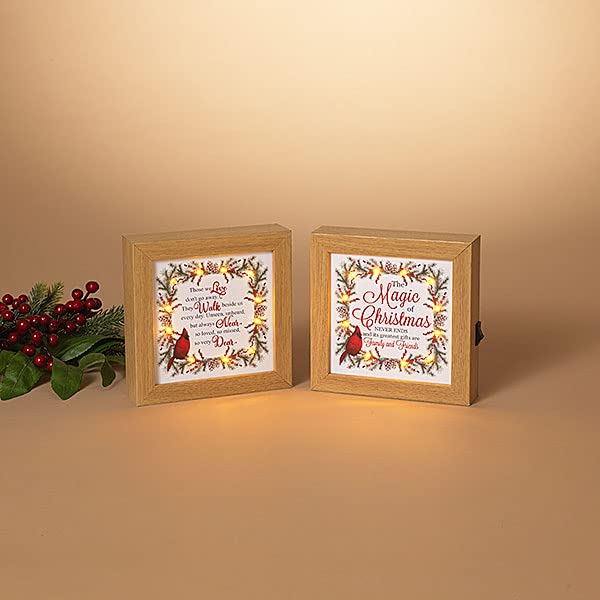Gerson 6.3" L B/O Lighted Wood Holiday Cardinal Design Block, 2 Assorted
