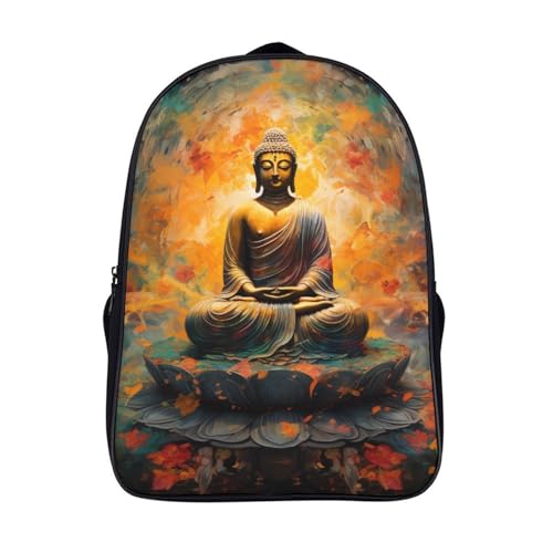 Mochila para regreso a la escuela Buddha Statue infantil con capa plegable para días de lluvia