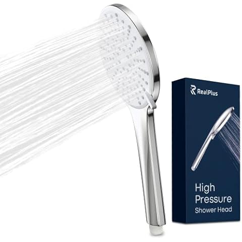 Large Shower Head, RealPlus High Pressure Shower Heads, Power Shower Head to Increase Pressure, with 5 Modes Spray Function, Universal Handheld Shower Head for Low Flow (Silver) Cover