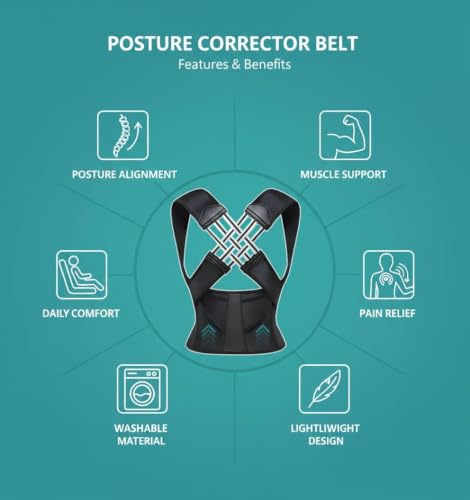 Image of Adjustable Posture Corrector Back Support Brace with Magnetic | Upper Back Shoulder Alignment Belt | Shoulder & Back Pain Relief | Lightweight Posture Correction Strap for Daily Use