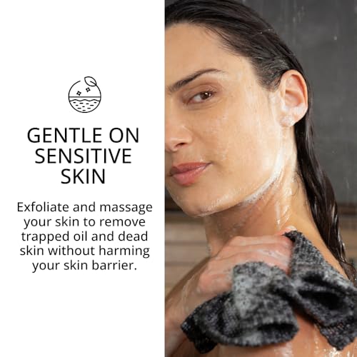 exfoliating washcloth face amp body scrub towel - japanese exfoliating towel with hexagon fibers body scrubber with 2 sides for scrubbing amp washing extra long body towel black