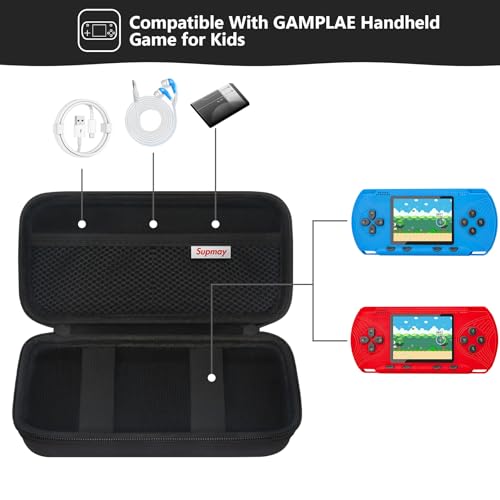 Supmay Carrying Case for GAMPLAE Handheld Game for Kids, 258 Retro Video Games Portable Gaming Player Storage Holder Travel Bag with Mesh Pocket for 3 Game Cards, Earphone,USB Cable, Black