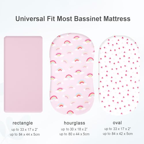 Image of david's kids 3 Pack Bassinet Sheets, Ultra Soft Breathable Comfortable Baby Sheet Set for Girls Neutral, Univeral Fit for Most Cradle and Bassinet Mattress, Rainbow