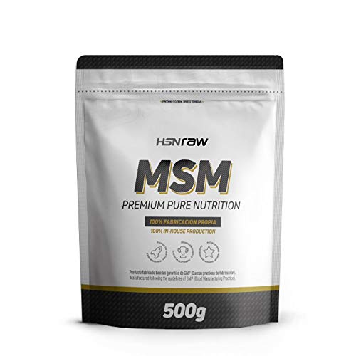 MSM en Polvo de HSN Raw | MetilSulfonilMetano | Salud para los Huesos y Articulaciones | Forma biodisponible de azufre en polvo, Vegano, Sin Gluten, Sin Lactosa, 500g