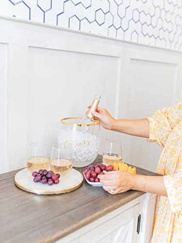 Mary Square Cheers Gold Tone Rim 6.5 X 8 Glass Champagne Ice Bucket #TOP5