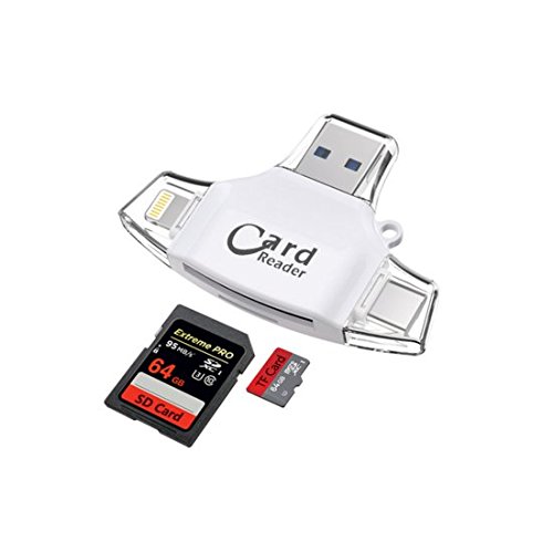 Hangang Lector de Tarjetas SD, Lector de Tarjetas TF y Lector de Tarjetas USB C Adaptador de Lector de cámara con Tarjeta de Memoria,Lector de Tarjetas Alta Velocidad con Llavero Portatil. (Blanco)